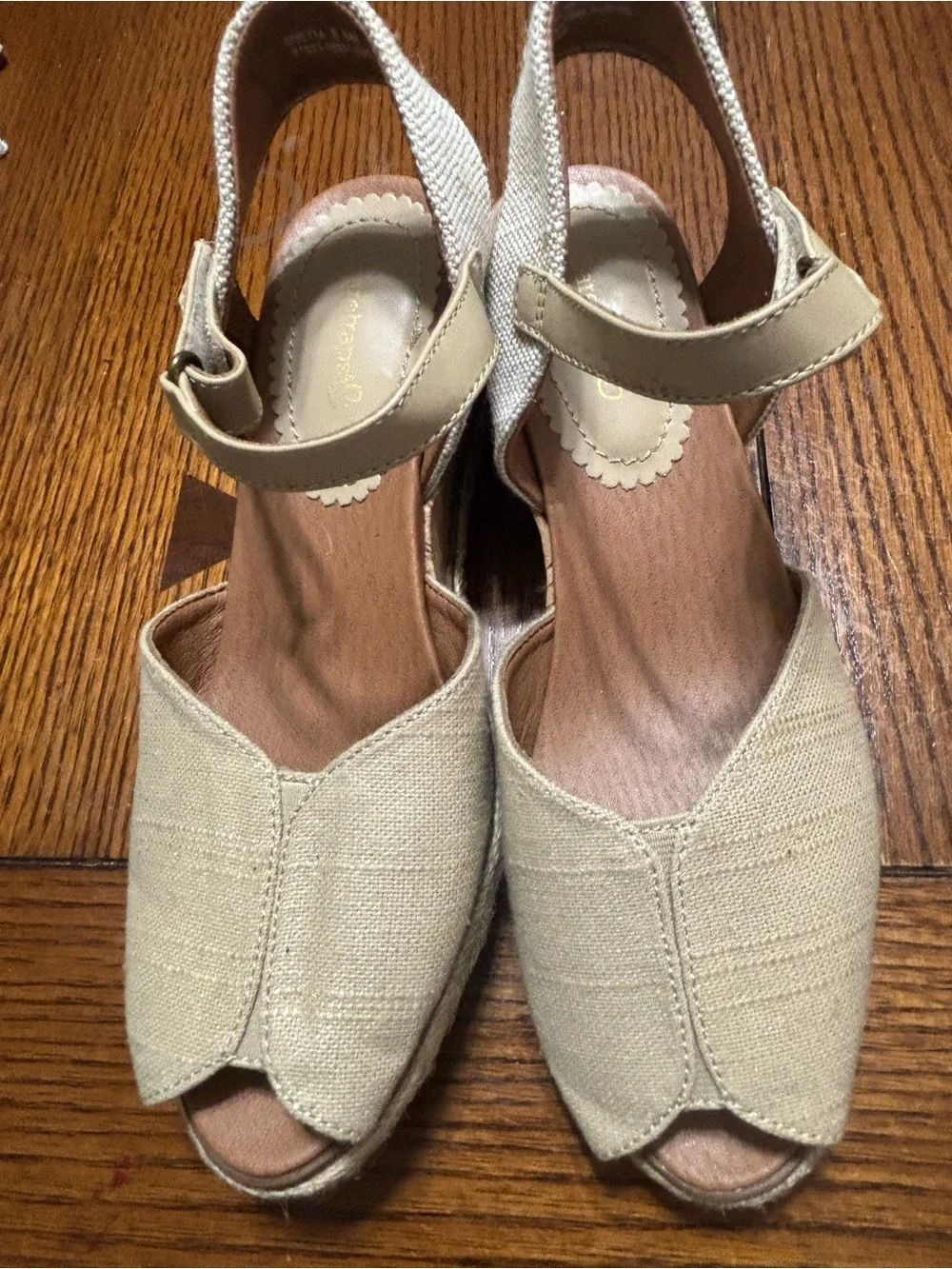 BareTraps Odetta Peep Toe Beige/Tan Espadrille Wedge Sandals